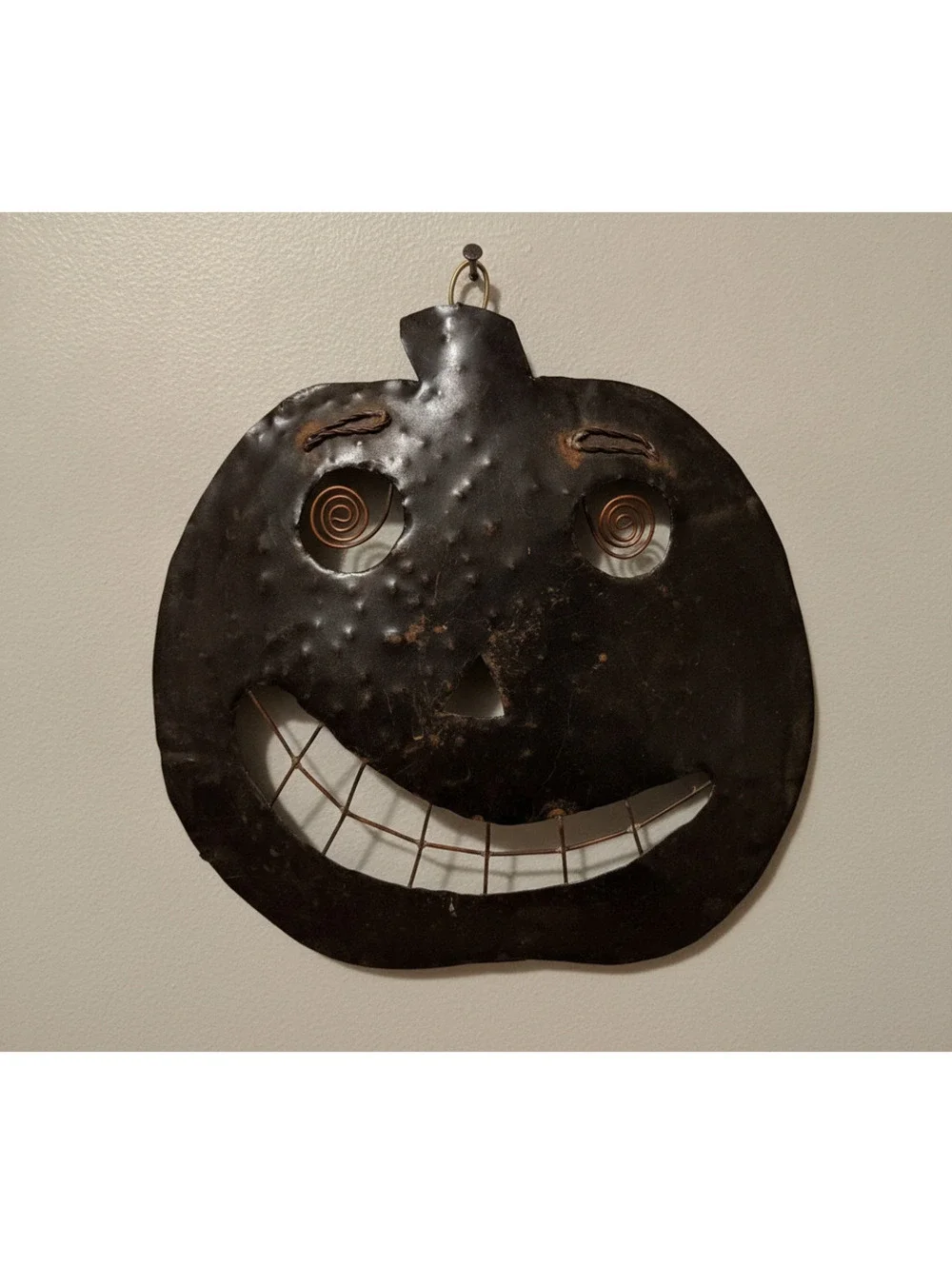 Vintage Distressed Metal Jack-o'-Lantern Hanging Luminary Halloween Decoration